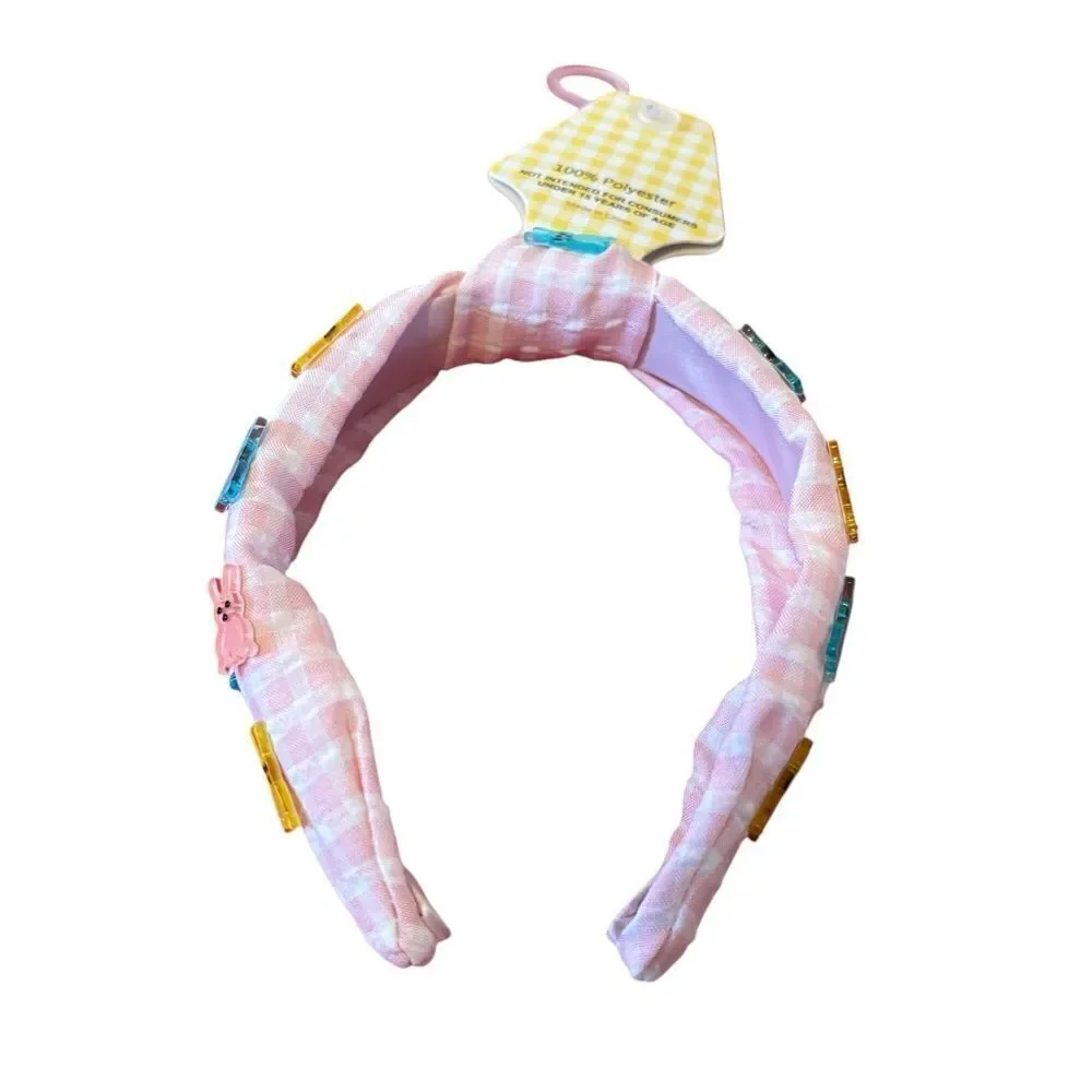Adorable Pink Gingham Headband Accented w/ Acrylic Peep Bunnies.